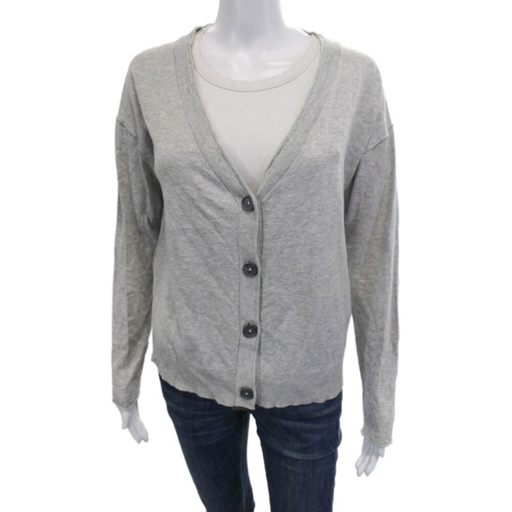 SWTR Unisex Cardigan Gray V-Neck Button Long Sleeve Cotton Linen Size M